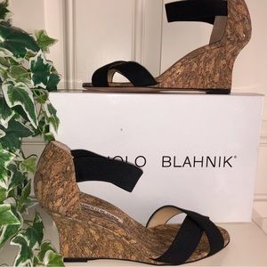 Manolo Blahnik Black Elastic Strap and Cork Espadrilles Size 38